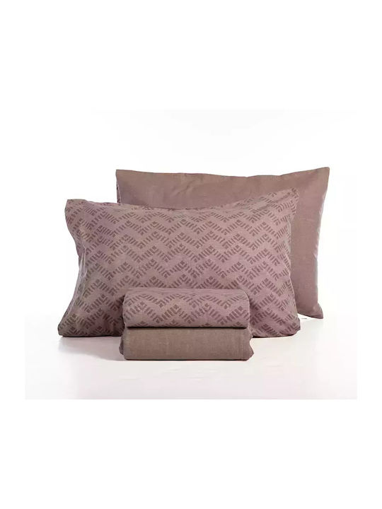Nef-Nef Homeware Bettwäsche-Set Überdoppel Flanell 240x260cm. Otrando Mocca 4Stück