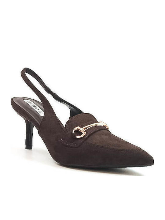 Slingback Αγκράφα Γόβες Καφέ
