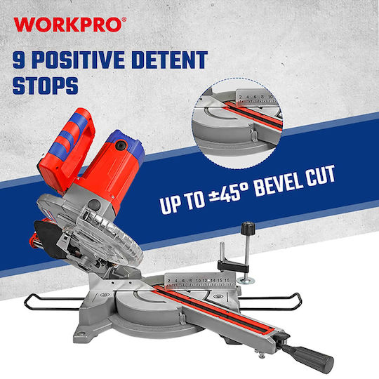 WorkPro Fierăstrău Cu Tăietor De Unghi La Rețea 1800W Glisant Diametru 255mm