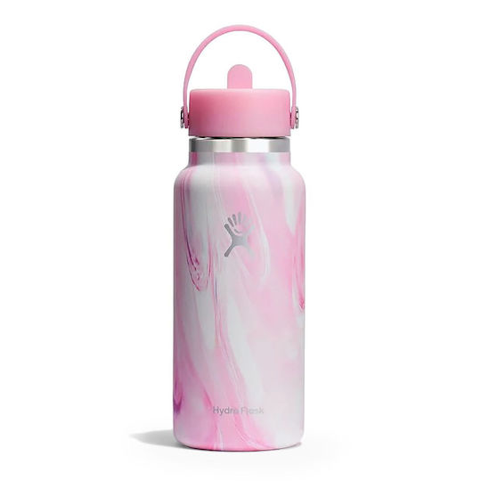 Hydro Flask Flasche Thermosflasche Rostfreier Stahl 945ml Pink Swirl mit Stroh