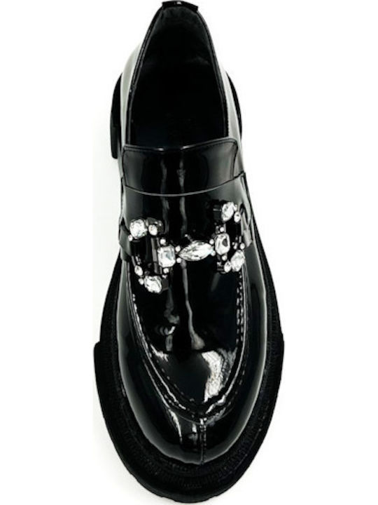 Lackleder Damen Loafers in Schwarz Farbe