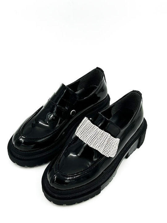 Lackleder Damen Loafers in Schwarz Farbe