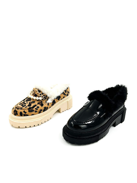 Lackleder Damen Loafers in Schwarz Farbe
