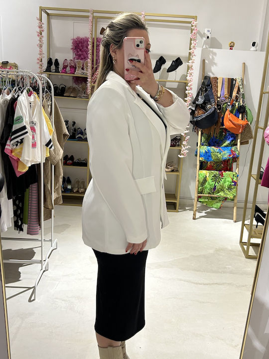 Irene Vilou Lung Blazer pentru femei Încrucișat Sacou White