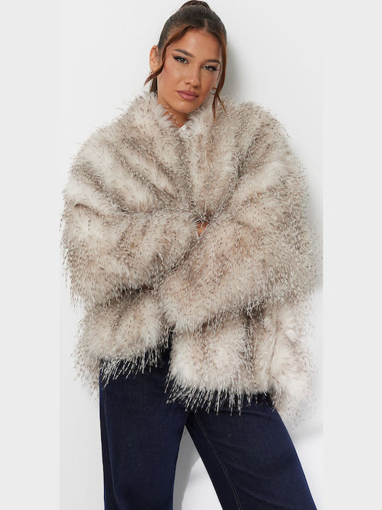 Women's Short Fur Γκρι-μπεζ