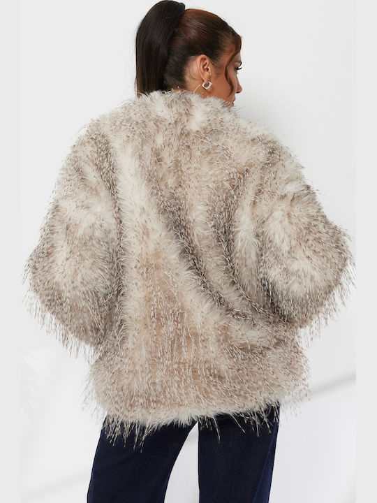 Women's Short Fur Γκρι-μπεζ