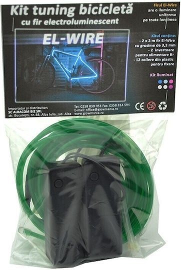 Glowmania Kit Luminiscent El Wire Pentru Reglaj Roți Bicicletă 4 M Lungime Invertori Incluși