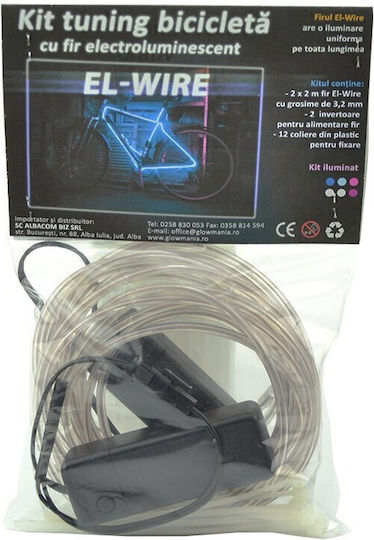 Glowmania Kit Luminiscent El Wire Pentru Reglaj Roți Bicicletă 4 M Lungime Invertori Incluși