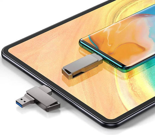 Techsuit 128GB USB 3.0 Stick με σύνδεση USB-A & USB-C Γκρι