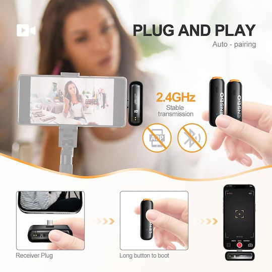 Ledgo 518C Wireless Microfon Πέτου, Clip On pentru Mobil