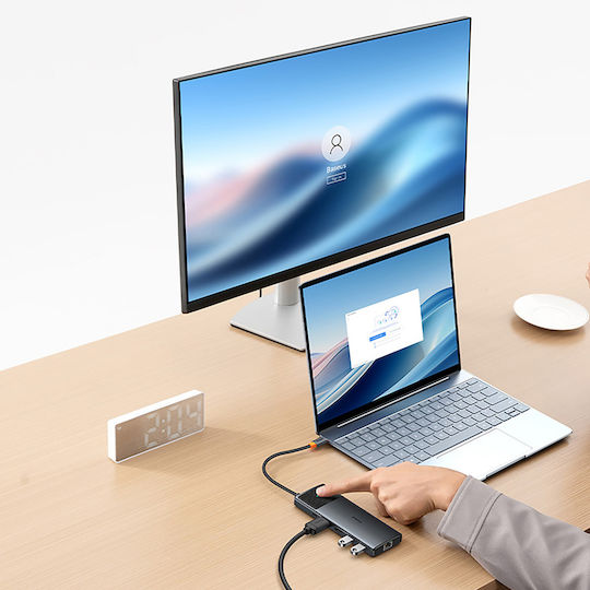 Baseus Metal Gleam II USB-A / USB-C Docking Station με 4K PD Ethernet Γκρι