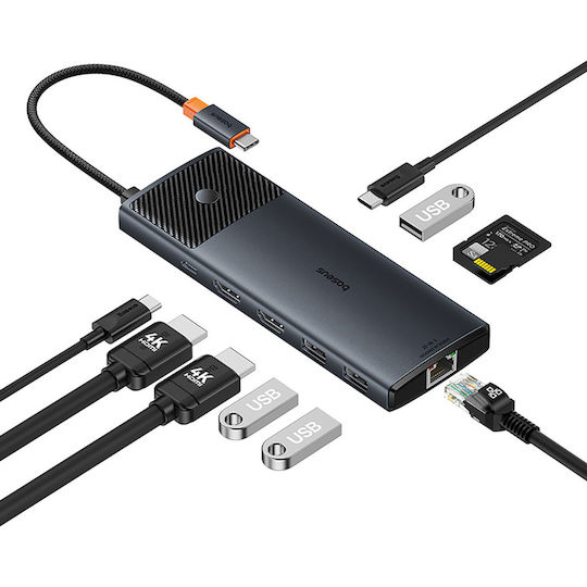 Baseus Metal Gleam II USB-A / USB-C Docking Station με 4K PD Ethernet Γκρι