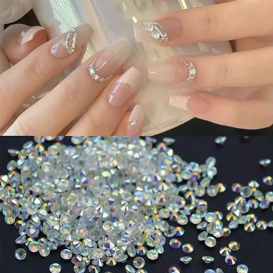 Vicky Nail плоски кристали за декорация на нокти, прозрачни иридисцентни, 4 размера, 1440 бр