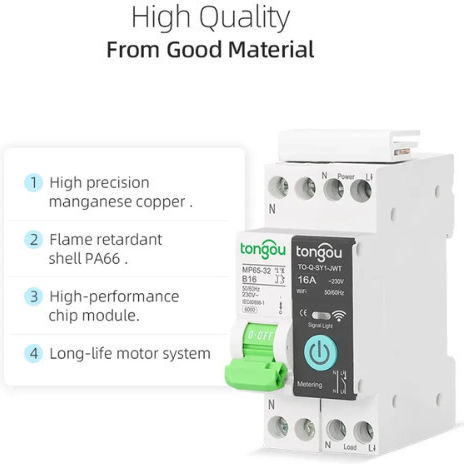 Tongou Kilowatt Meter Electric Panel Analog Rail Single Phase Wi-Fi Tuya TO-Q-MP65-SY1-132WT