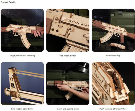 Rokr Παιχνίδι Κατασκευών Ξύλινo AK 47 για Παιδιά 14+ Ετών