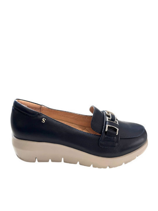 Leather Women's Loafers in Blue Color