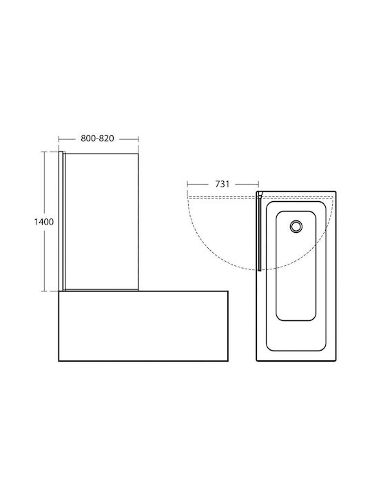Ideal Standard Connect 2 Σταθερό Πλαϊνό Μπανιέρας 80x195cm Black