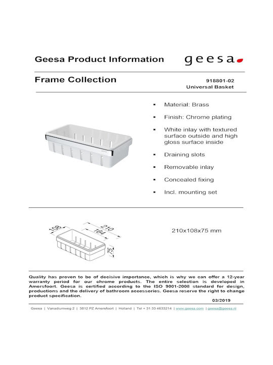 Geesa Frame Επιτοίχια Σπογγοθήκη Μεταλλική White Matt