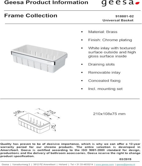 Geesa Frame Wall-mounted Sponge Holder Metallic White Matt