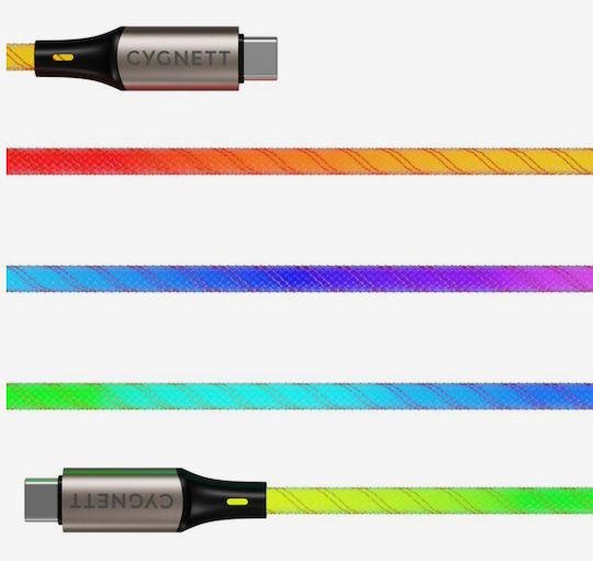 Cygnett Braided USB 2.0 Cable USB-C male - USB-C 60W Πολύχρωμο 1.2m