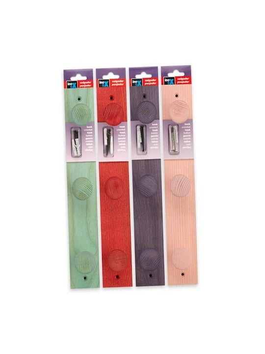 Inofix Agățător De Perete Din Lemn Cu 3 Compartimente Roz 36x6x6cm