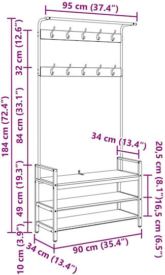 Entry Furniture with Hanger Sonoma Oak 95x34x184cm