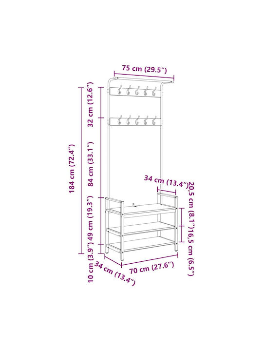 Entry Furniture with Hanger Coffee 75x34x184cm