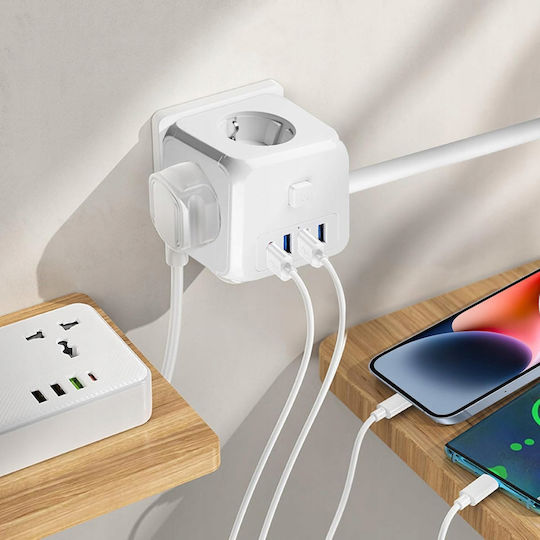 Tiross Πολύπριζο με USB-A και Καλώδιο 1.5m
