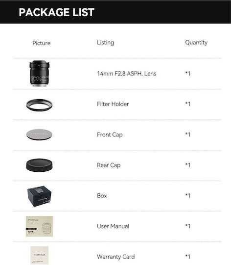TTArtisan Full Frame Φωτογραφικός Φακός 14mm f/2.8 ASPH Σταθερός για Canon RF Mount Μαύρος