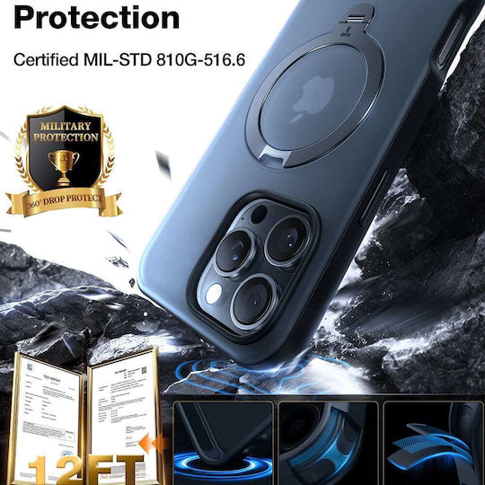 Torras Ostand Spin Umschlag Rückseite Silikon Schwarz (iPhone 17 Pro)