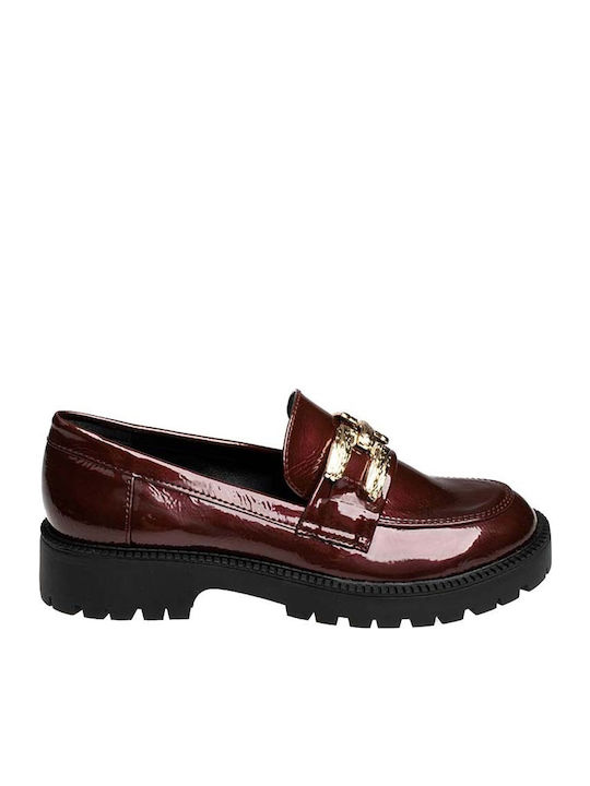 Lackleder Damen Loafers in Burgundisch Farbe