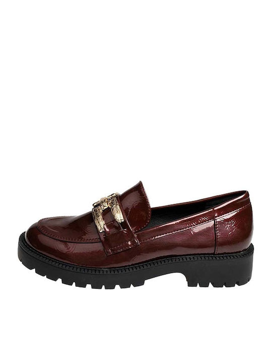 Lackleder Damen Loafers in Burgundisch Farbe