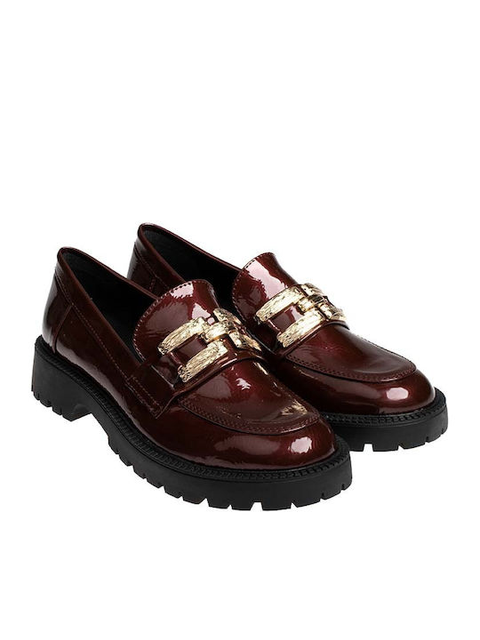 Lackleder Damen Loafers in Burgundisch Farbe