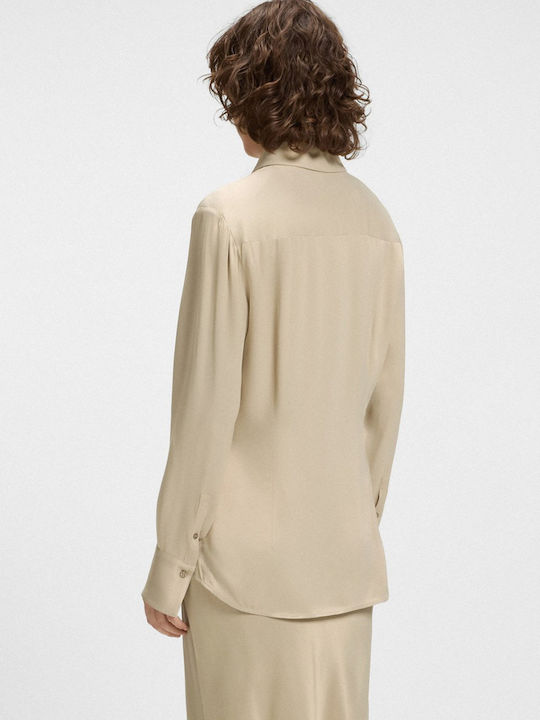 Women's Blouse Satin Beige