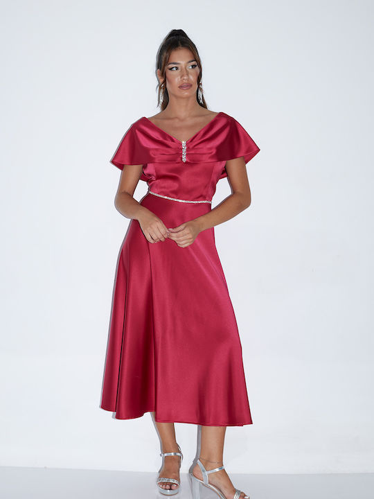 Midi Dress for Wedding / Baptism Satin Red
