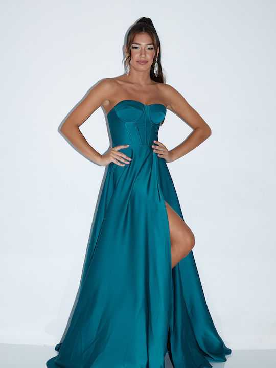 Summer Maxi Dress for Wedding / Christening Strapless Petrol Blue