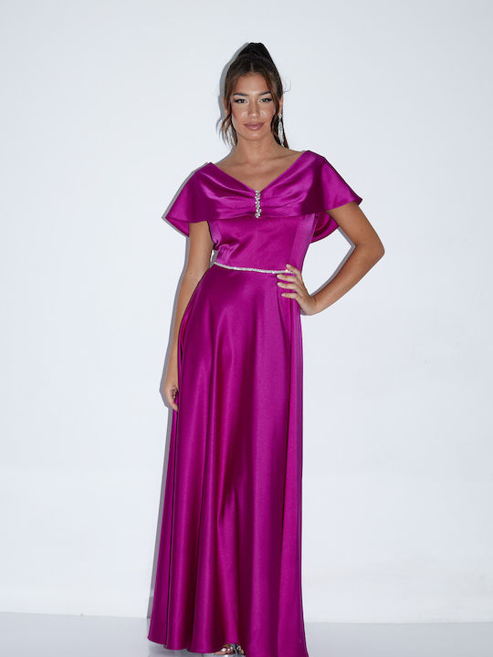 Maxi Dress for Wedding - Christening Satin Open Back Purple