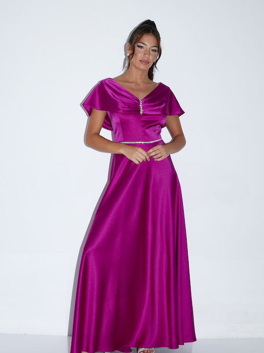 Maxi Dress for Wedding - Christening Satin Open Back Purple