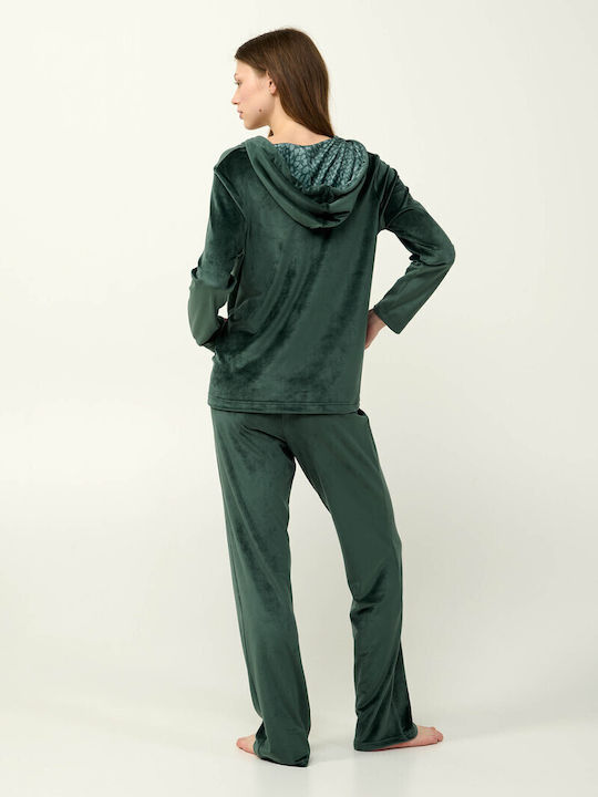 Vamp Vamp Damen Schlafanzug & Pyjamas Winter Samt Grün Teal