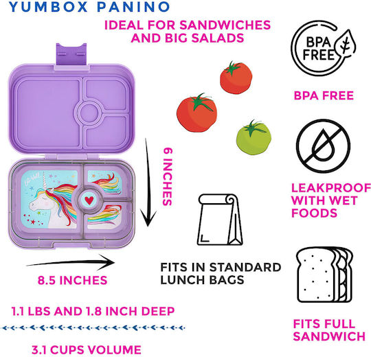 Yumbox Παιδικό Δοχείο Φαγητού Μονόκεροι από Σιλικόνη Μωβ