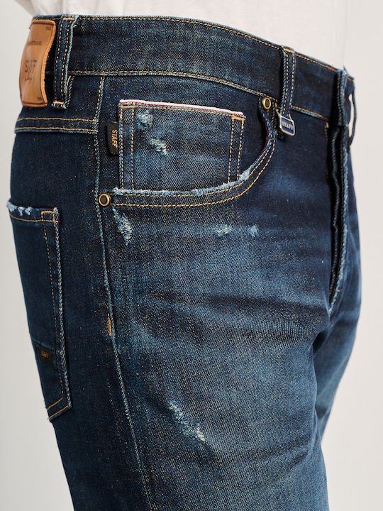 Nollan Ανδρικό Παντελόνι Τζιν Ελαστικό με Slim Tapered Εφαρμογή Navy Μπλε