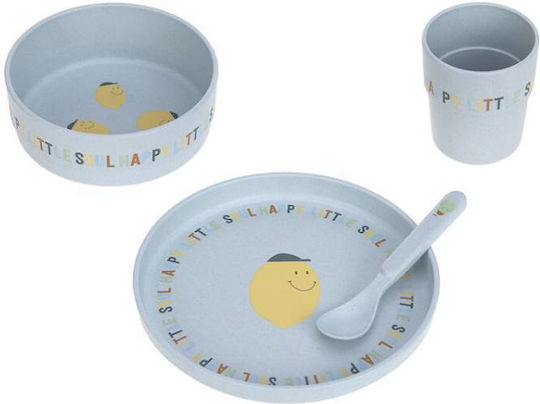 Laessig Happy Fruits Feeding Set Made of Light Blue Porcelain 4 Pieces