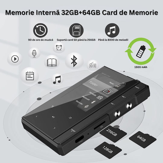 MP3 Player (96GB) με Οθόνη IPS 2.4" Μαύρο