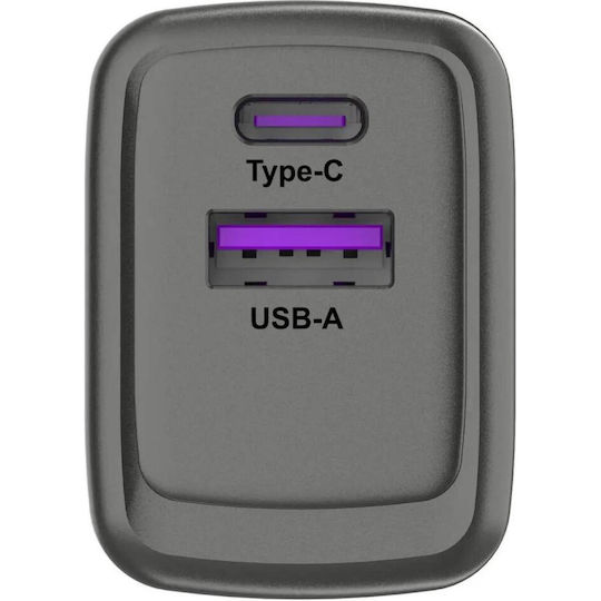 Buddi GaN с USB-A порт и USB-C порт 45W Power Delivery Сив