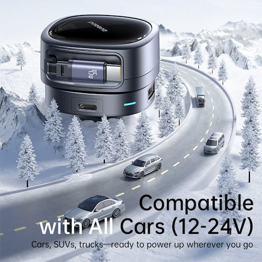 Baseus Primetrip Vr1 Зарядно за кола 60W с един Порт: 1xType-C заедно с Кабел Type-C Черен Цвят