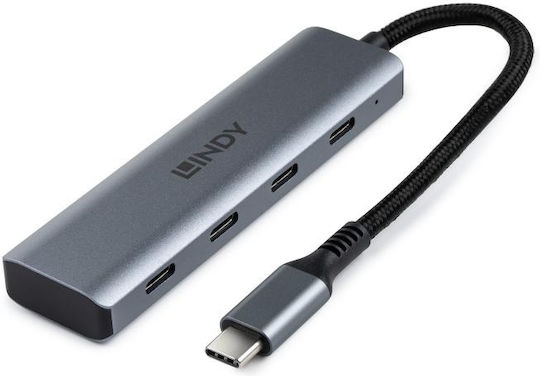 Lindy 4 Port Hub with USB-C Connection Gray