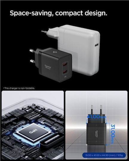 Spigen Φορτιστής Χωρίς Καλώδιο με 2 Θύρες USB-C 47W Μαύρος (Essential)