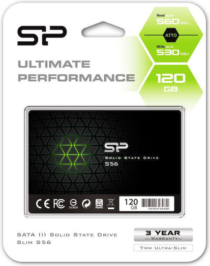 Silicon Power Slim S56 SSD 120GB τύπου 2.5'' με σύνδεση SATA III SP120GBSS3S56B25