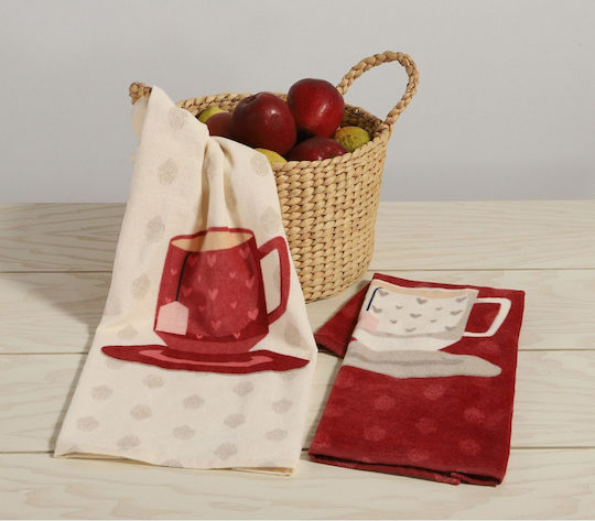 Nef-Nef Homeware Cup Of Tea Ποτηρόπανο σε Κόκκινο Χρώμα 40x60cm