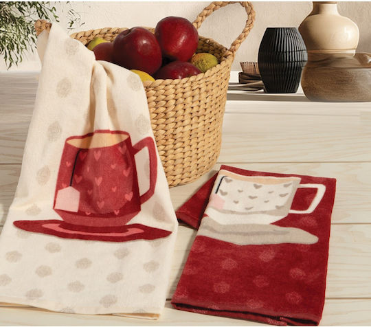 Nef-Nef Homeware Cup Of Tea Ποτηρόπανο σε Κόκκινο Χρώμα 40x60cm